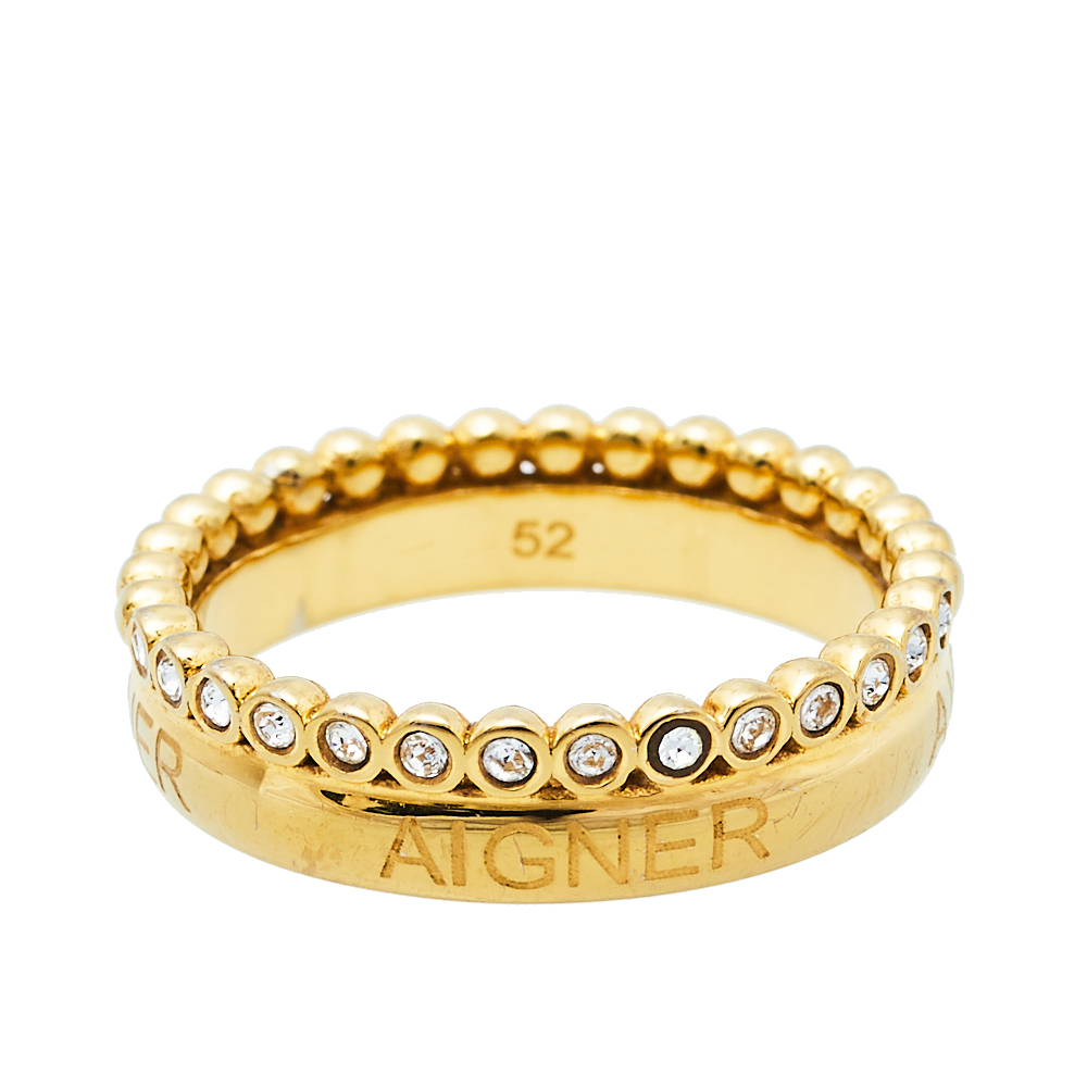 

Aigner Gold Tone Crystal Pave Band Ring Size EU 52