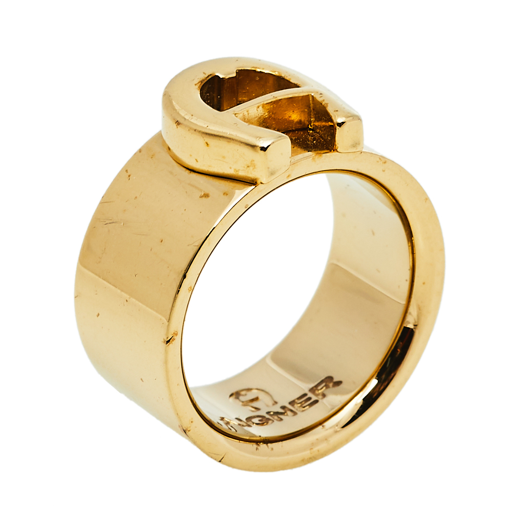 Pre-owned Aigner Gold Tone Logo Band Ring Size Eu 54.5