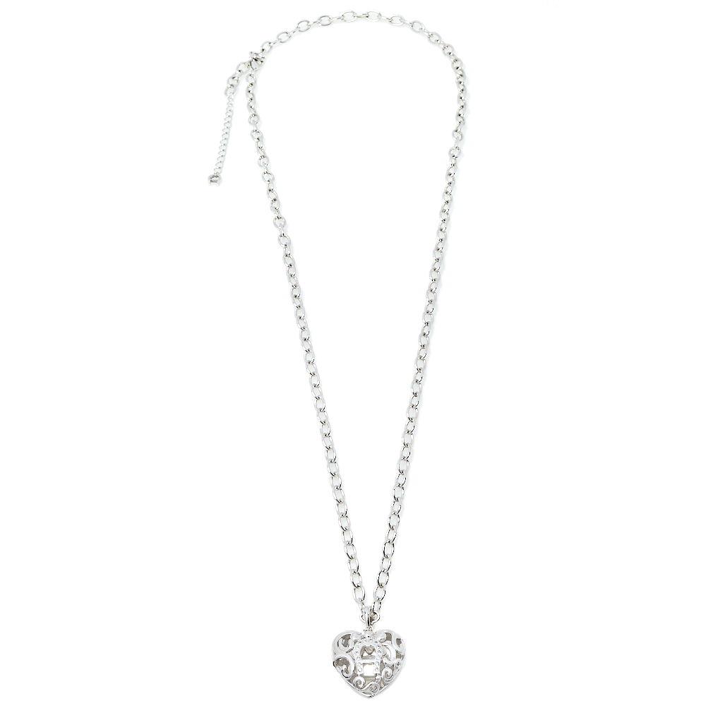 

Aigner Silver Tone Crystal Logo Heart Pendant Necklace