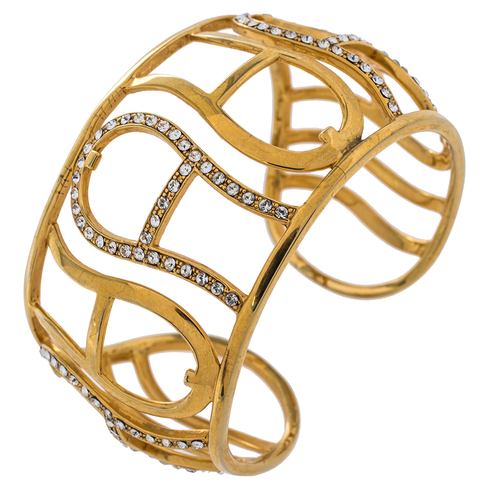 

Aigner Gold Tone Crystal Logo Open Cuff Bracelet