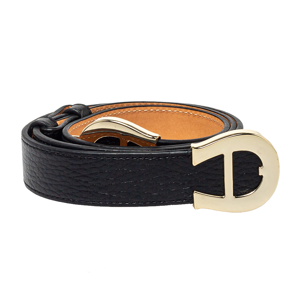 

Aigner Black Grained Leather Double Buckle Waist Belt