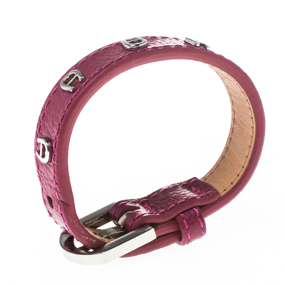 

Aigner Pink Leather Silver Tone Logo Wrap Bracelet