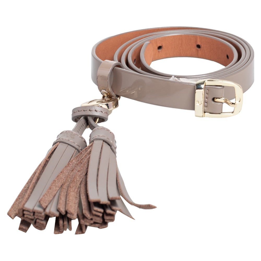 

Aigner Dark Beige Patent Leather Tassel Slim Belt
