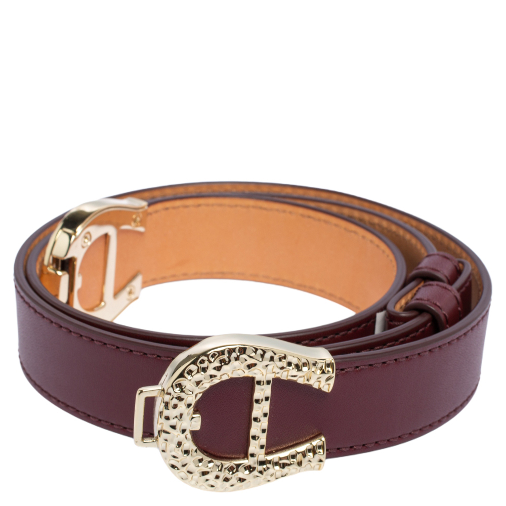 

Aigner Burgundy Leather Double Buckle Waist Belt