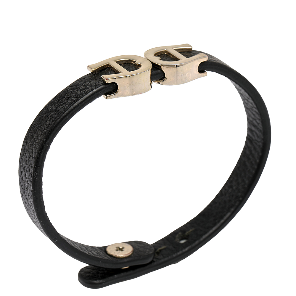 

Aigner Black Leather Gold Tone Logo Bracelet