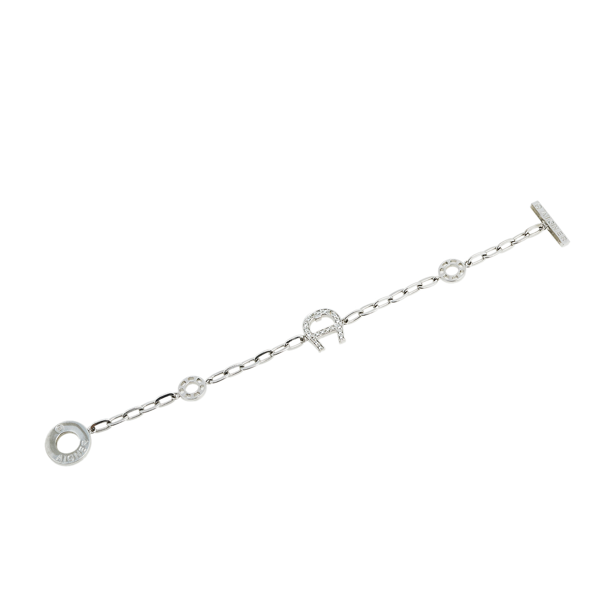 

Aigner Silver Tone Crystal Logo Toggle Bracelet