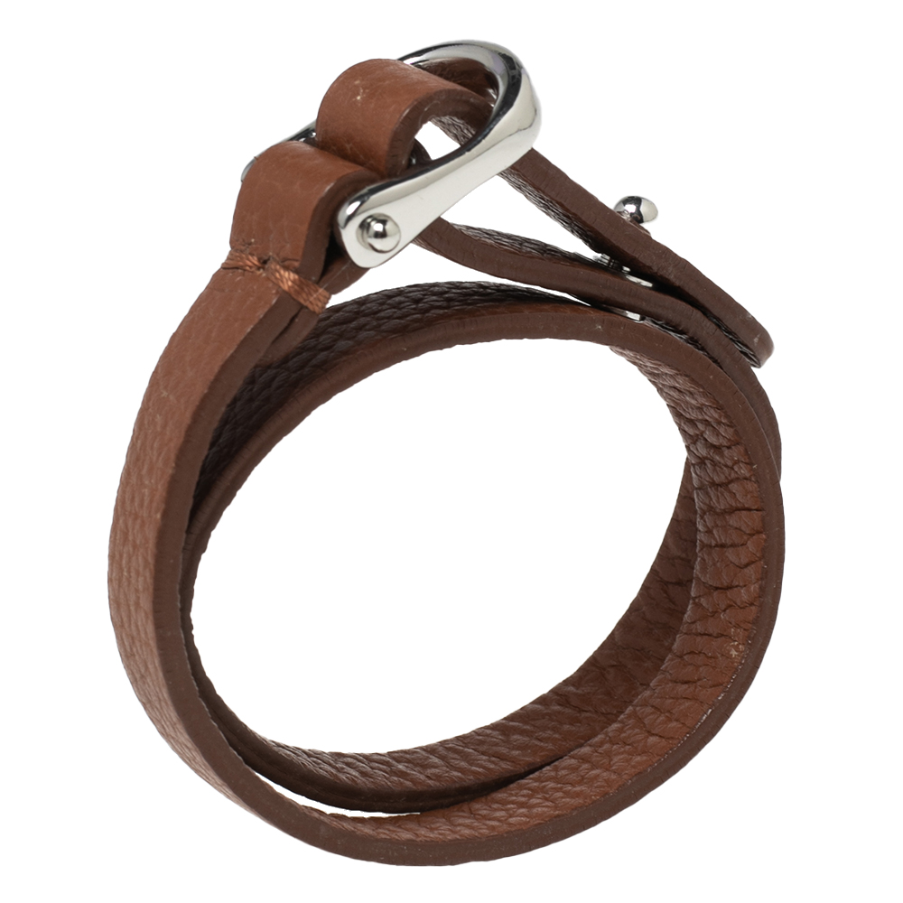 

Aigner Brown Leather Double Tour Logo Bracelet