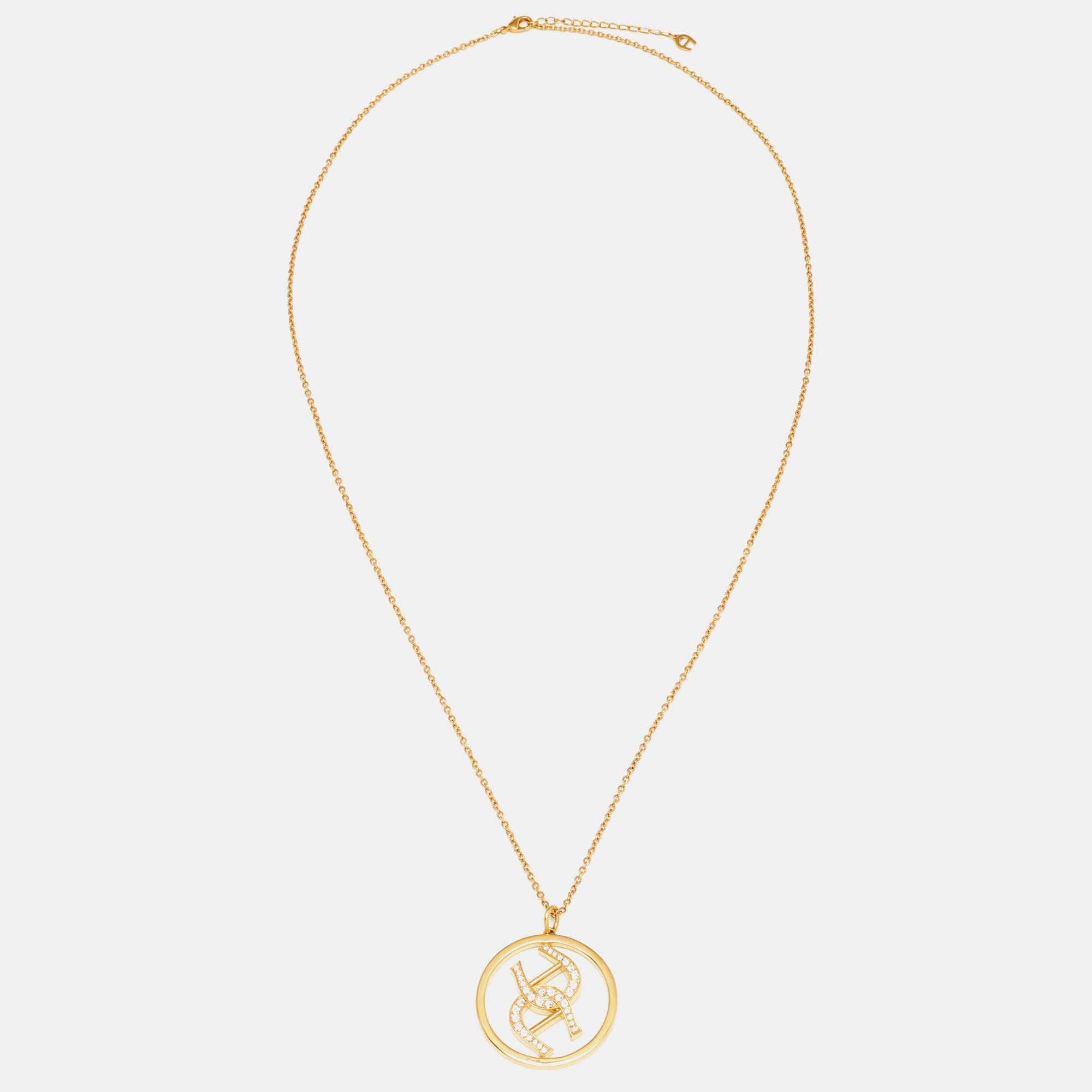 

Aigner Double-A Logo Crystal Gold Tone Metal Circular Pendant Necklace