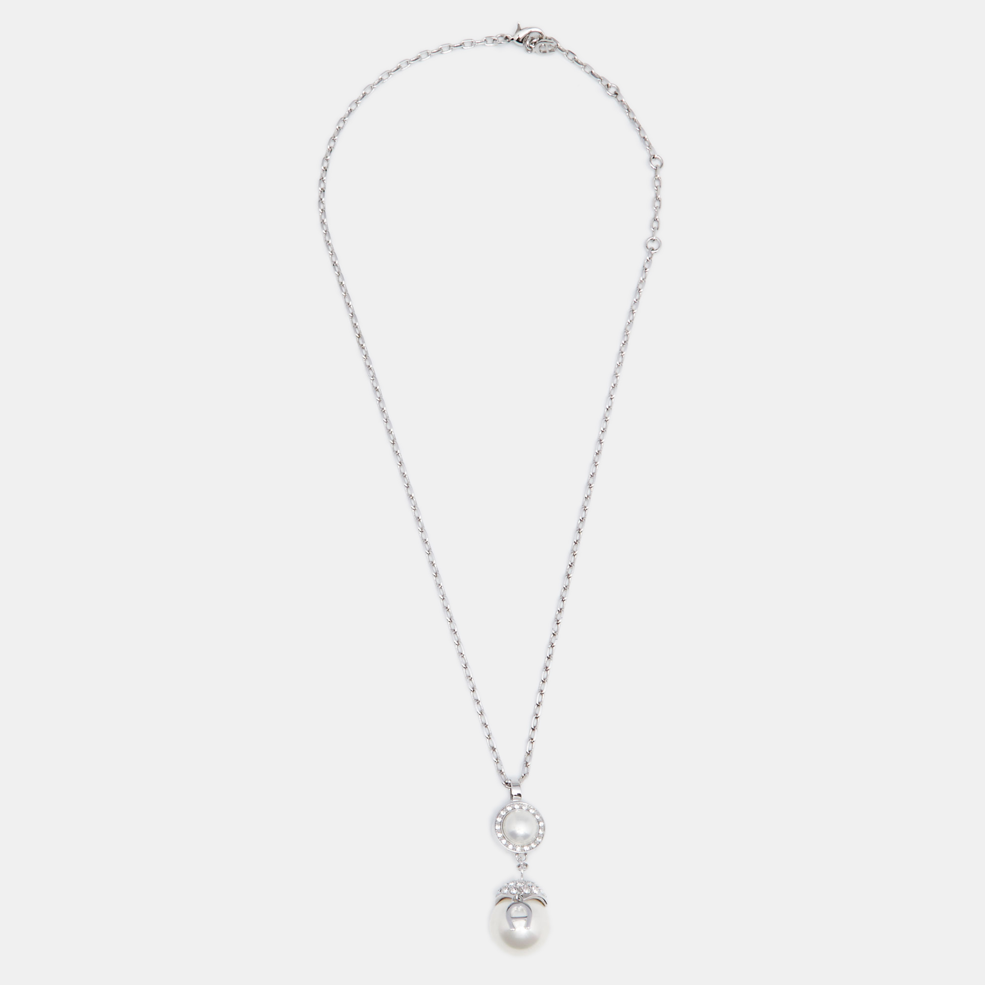 

Aigner Silver Tone Crystal & Pearl Drop Necklace