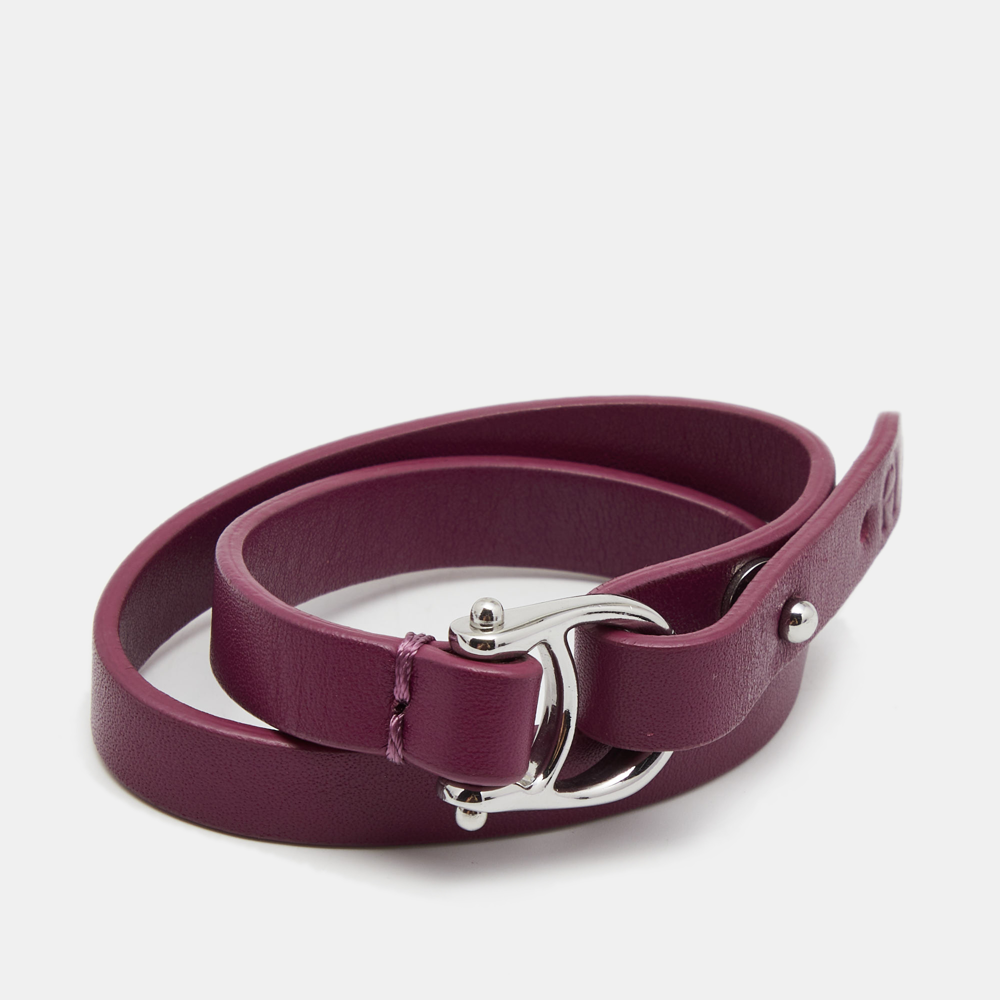 

Aigner Purple Leather Double Tour Logo Bracelet