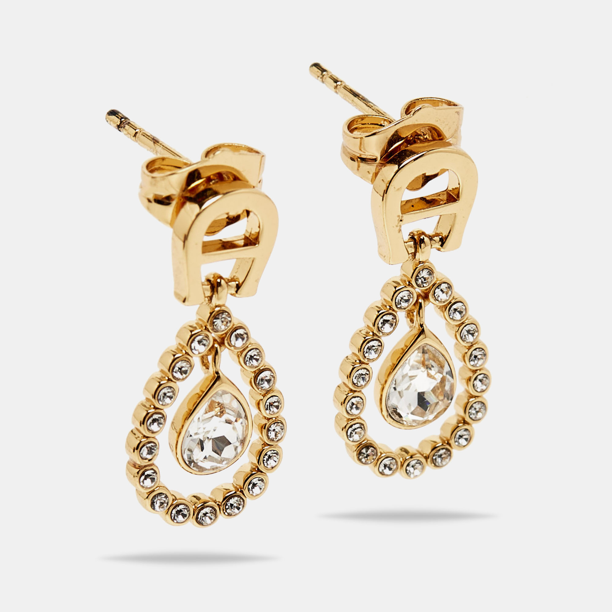 

Aigner Crystal Studded Gold Tone Drop Earrings