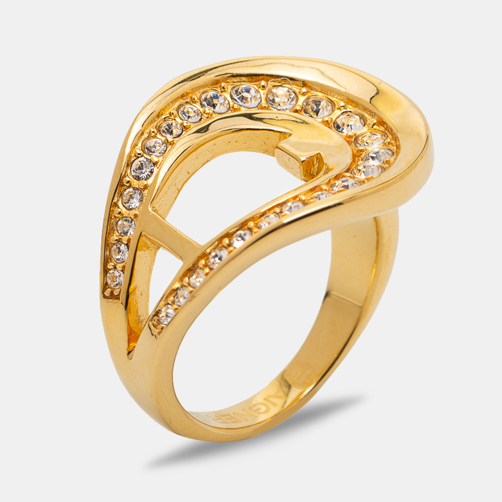 

Aigner Gold Tone Crystal Embellished Cocktail Ring Size EU 54