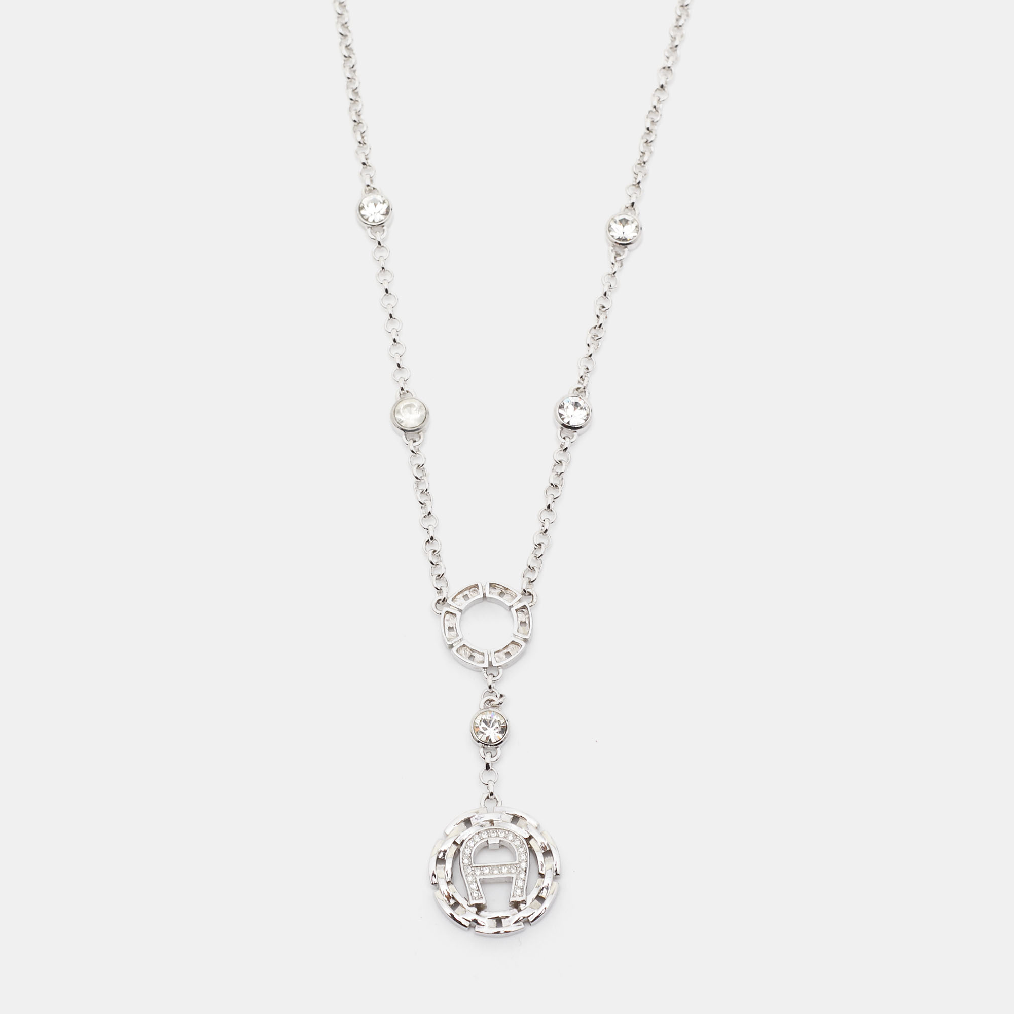 

Aigner Silver Tone Chain Link Crystal Pendant Necklace