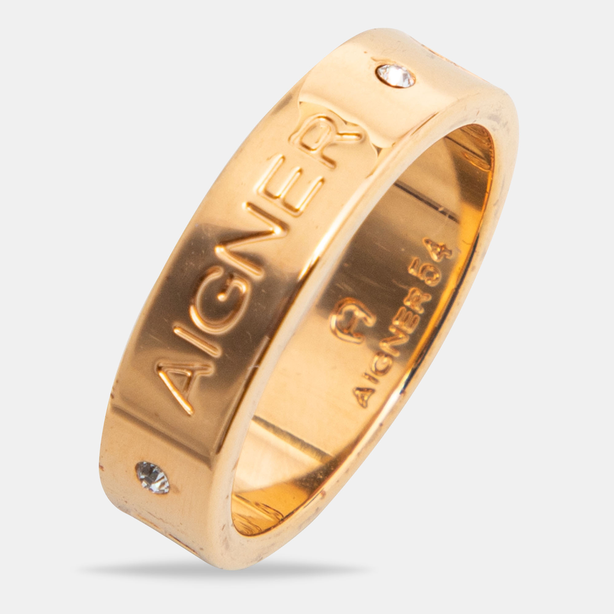 

Aigner Gold Tone Crystal Embellished Band Ring Size EU 54