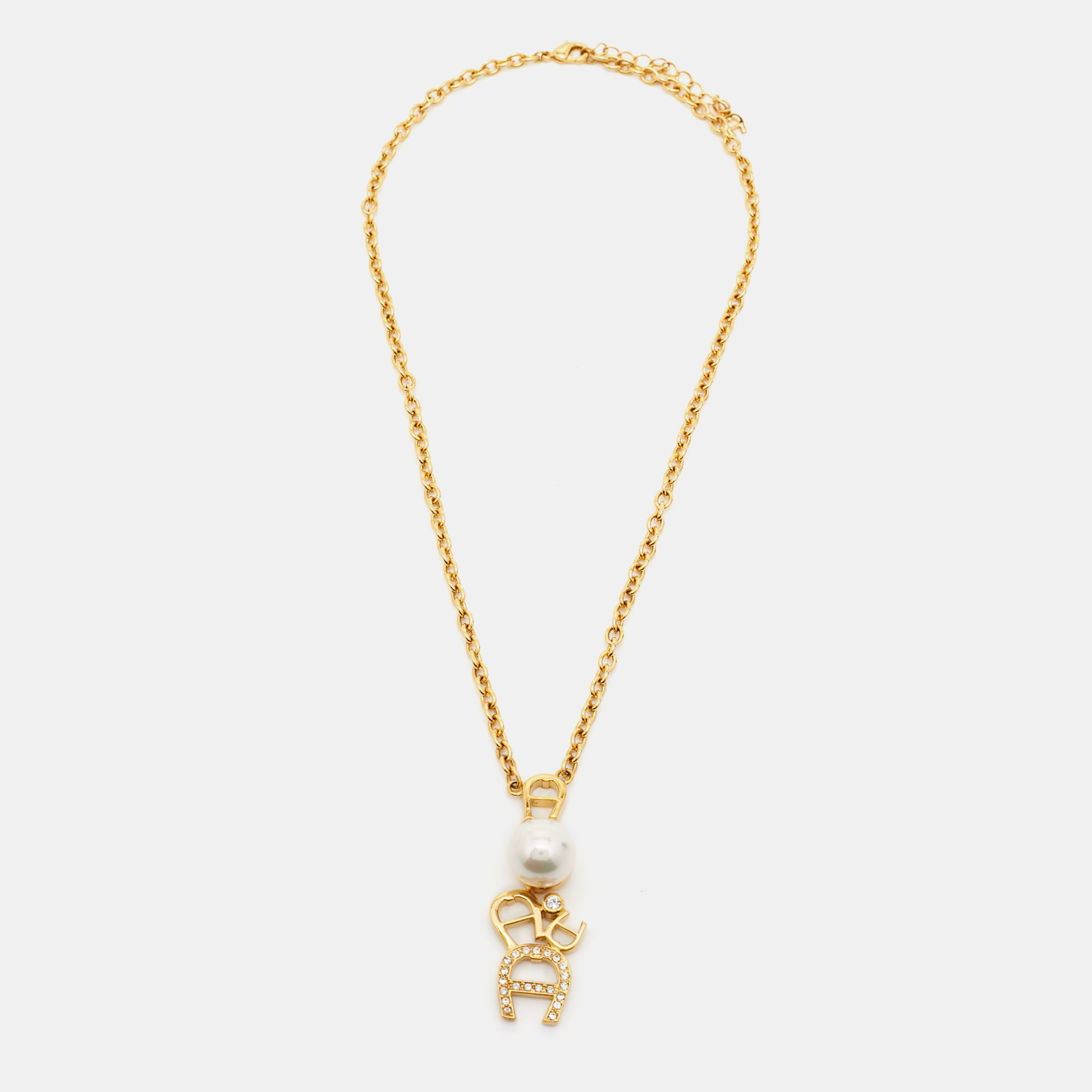 

Aigner Crystal Faux Pearl Gold Tone Necklace