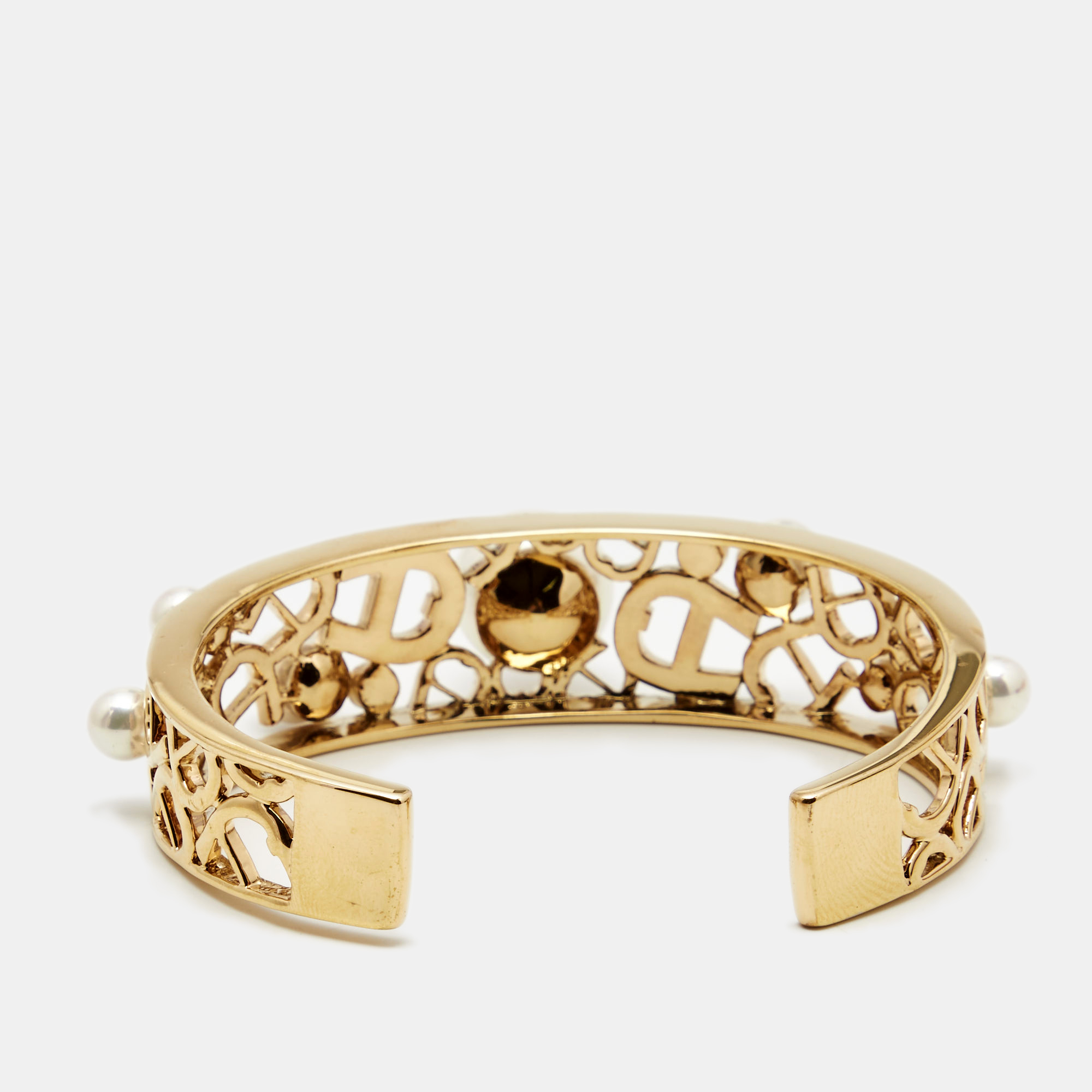 

Aigner Faux Pearl Crystal Gold Tone Open Cuff Bracelet