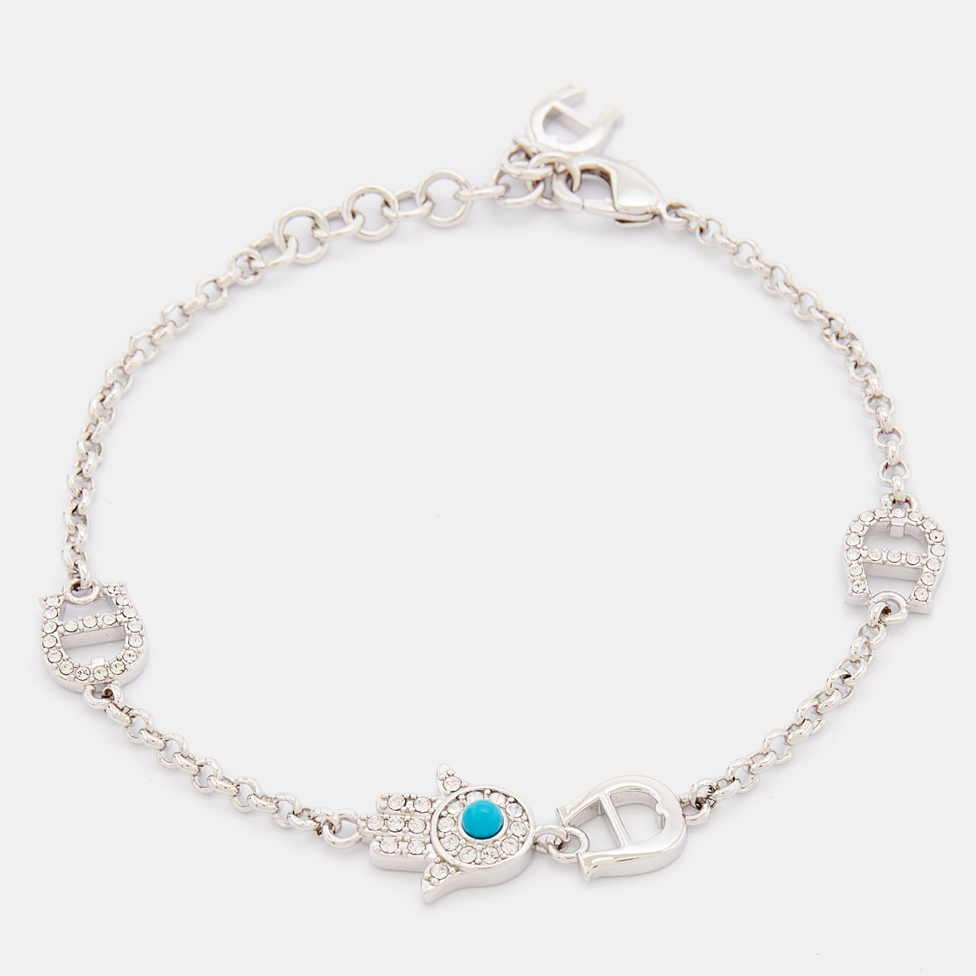 Pre Owned Aigner Silver Tone Lucky Charm Chain Bracelet