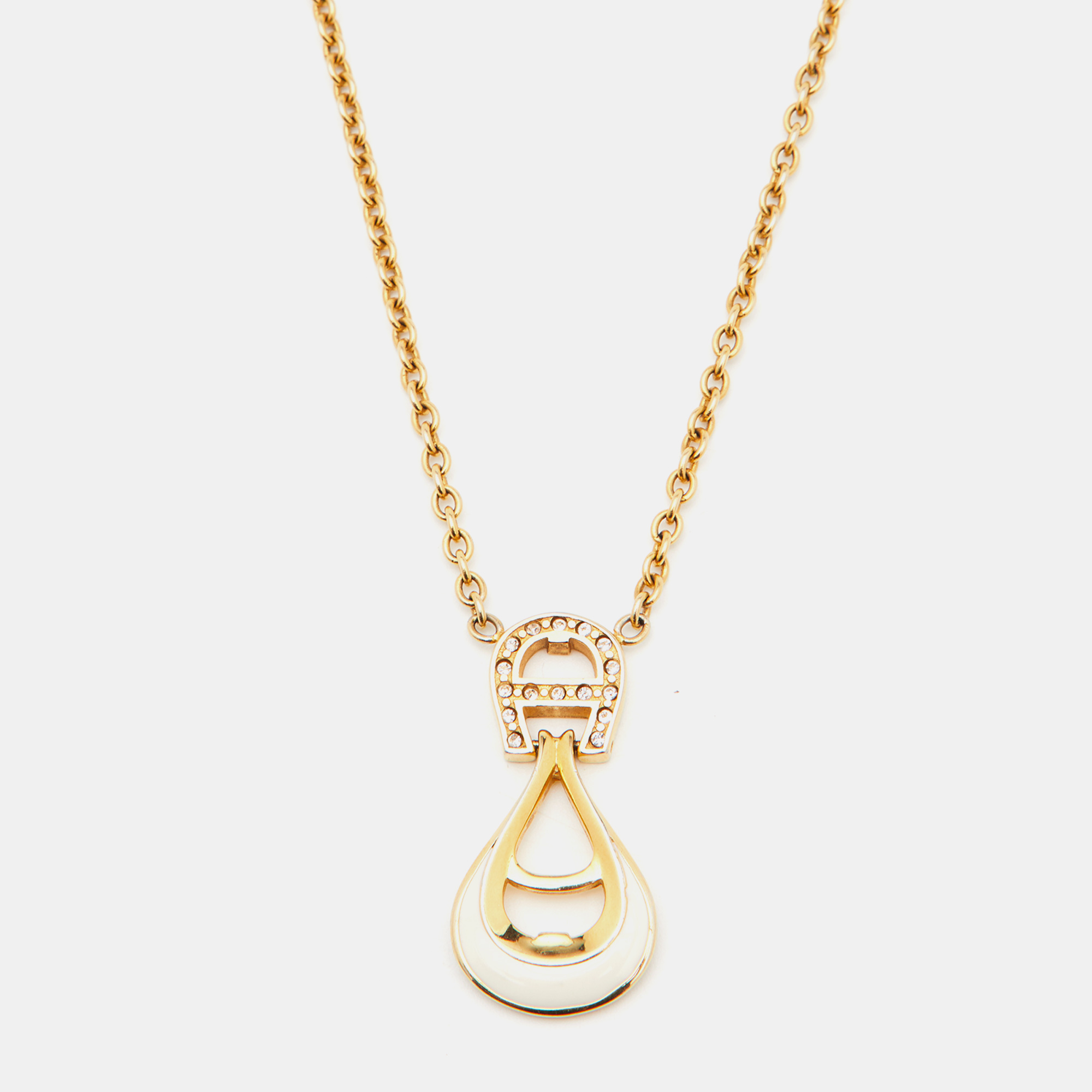 

Aigner Crystal Enamel Gold Tone Pendant Necklace