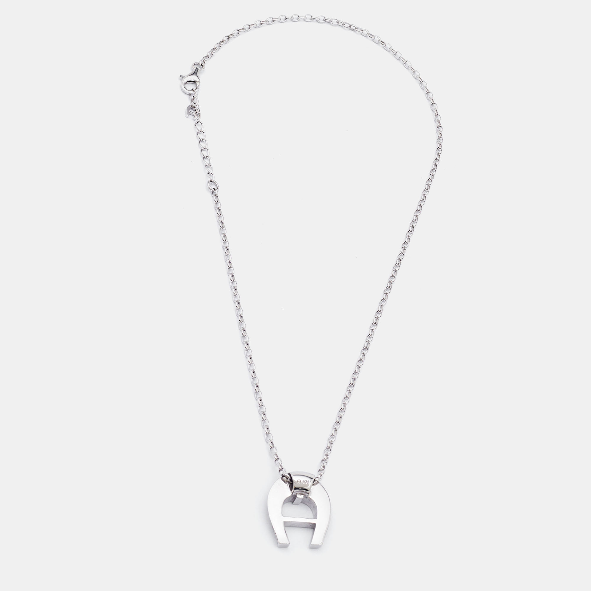 Pre-owned Aigner Sterling Silver Crystal Embellished Pendant Necklace
