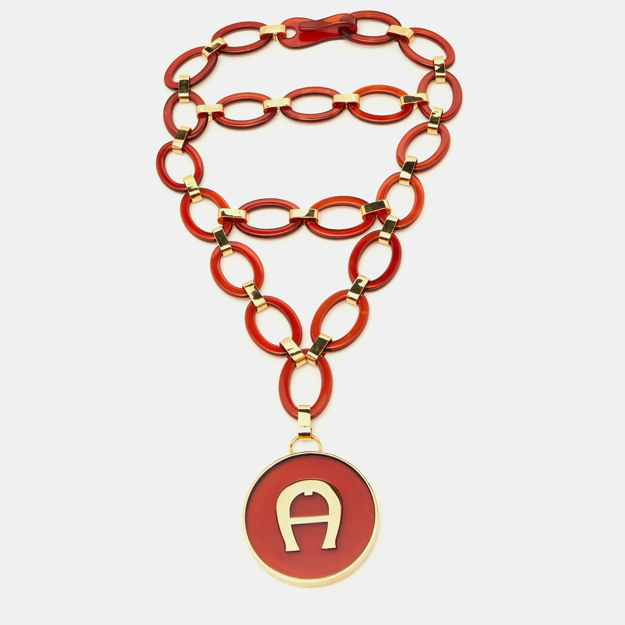 Pre-owned Aigner Burgundy Resin & Gold Tone Link Layered Necklace