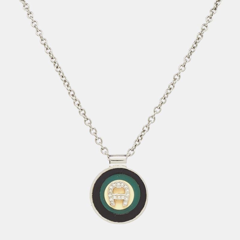 Pre-owned Aigner Crystal Resin Stainless Steel Necklace