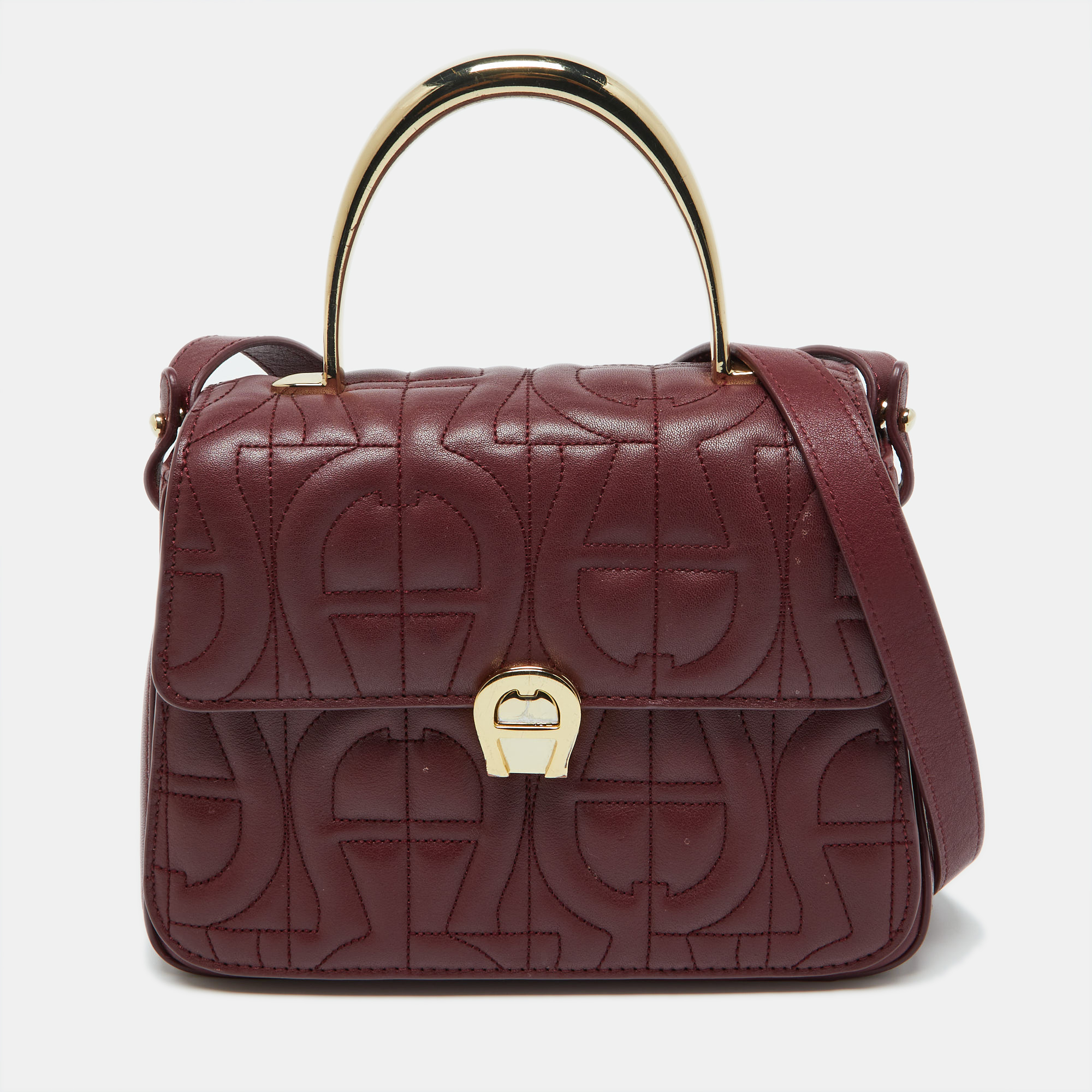 

Aigner Burgundy Signature Leather Genoveva Top Handle Bag