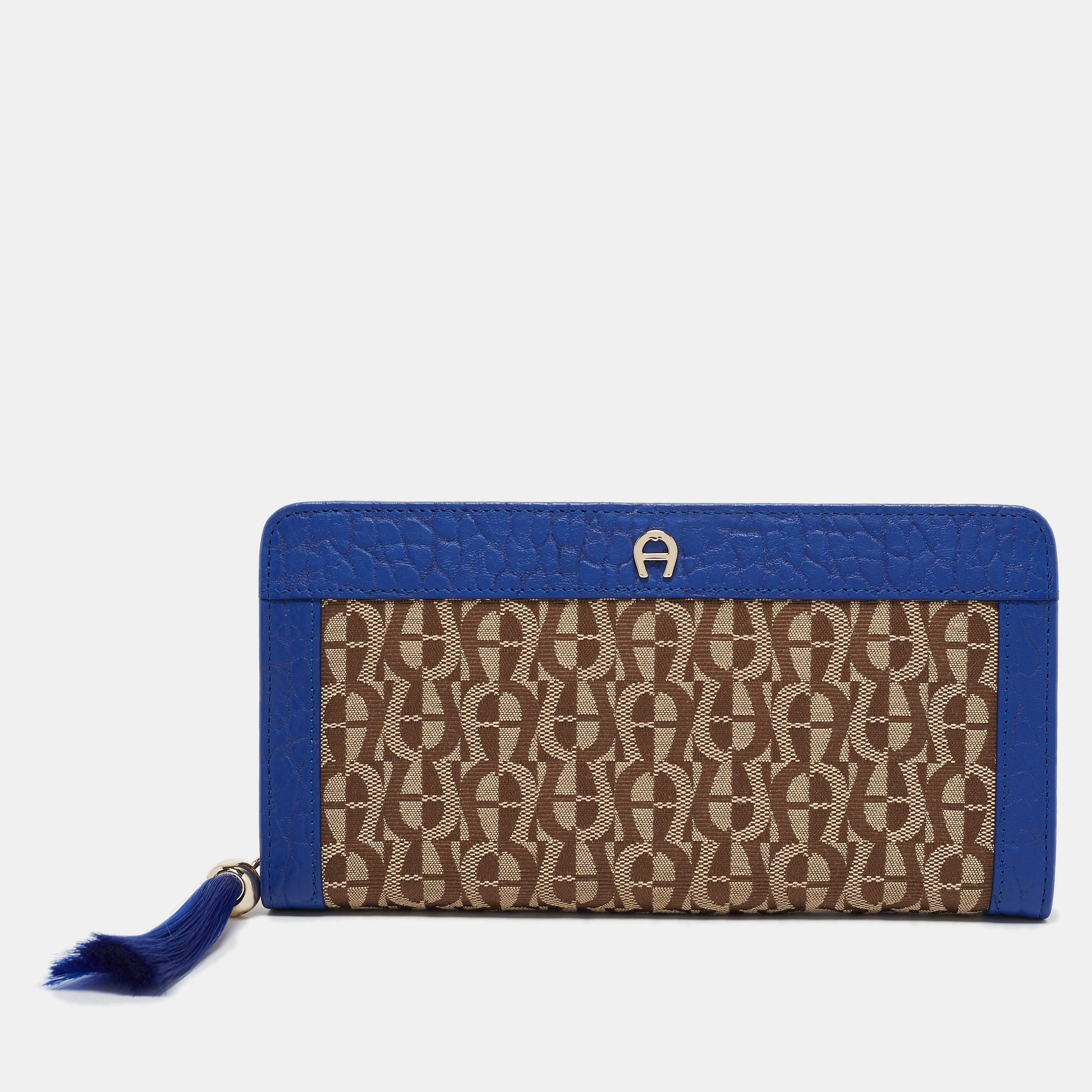 

Aigner Beige/Indigo Monogram Canvas and Leather Cavallina assel Continental Wallet