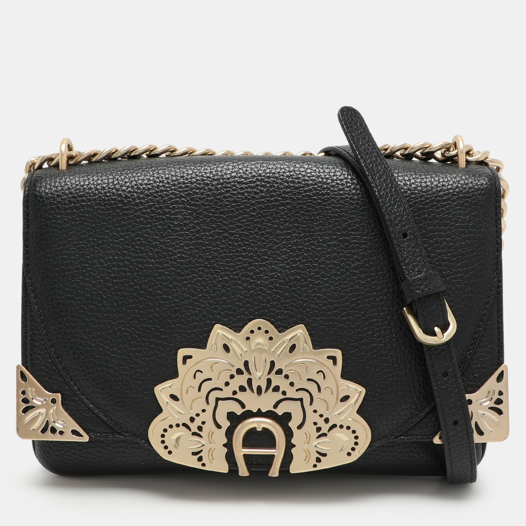 

Aigner Black Leather Soleil Ramadan Edition Crossbody Bag