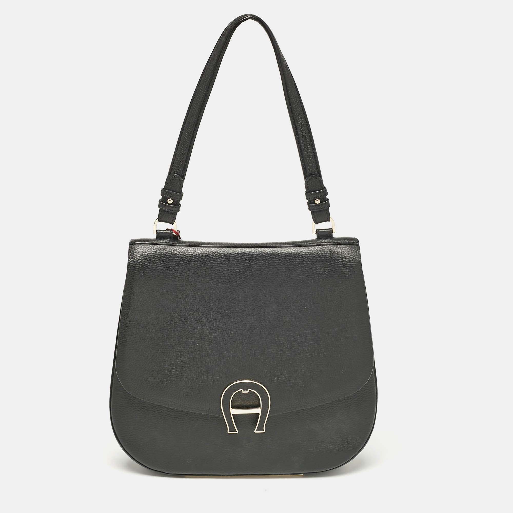 

Aigner Black Leather Pina Top Handle Bag