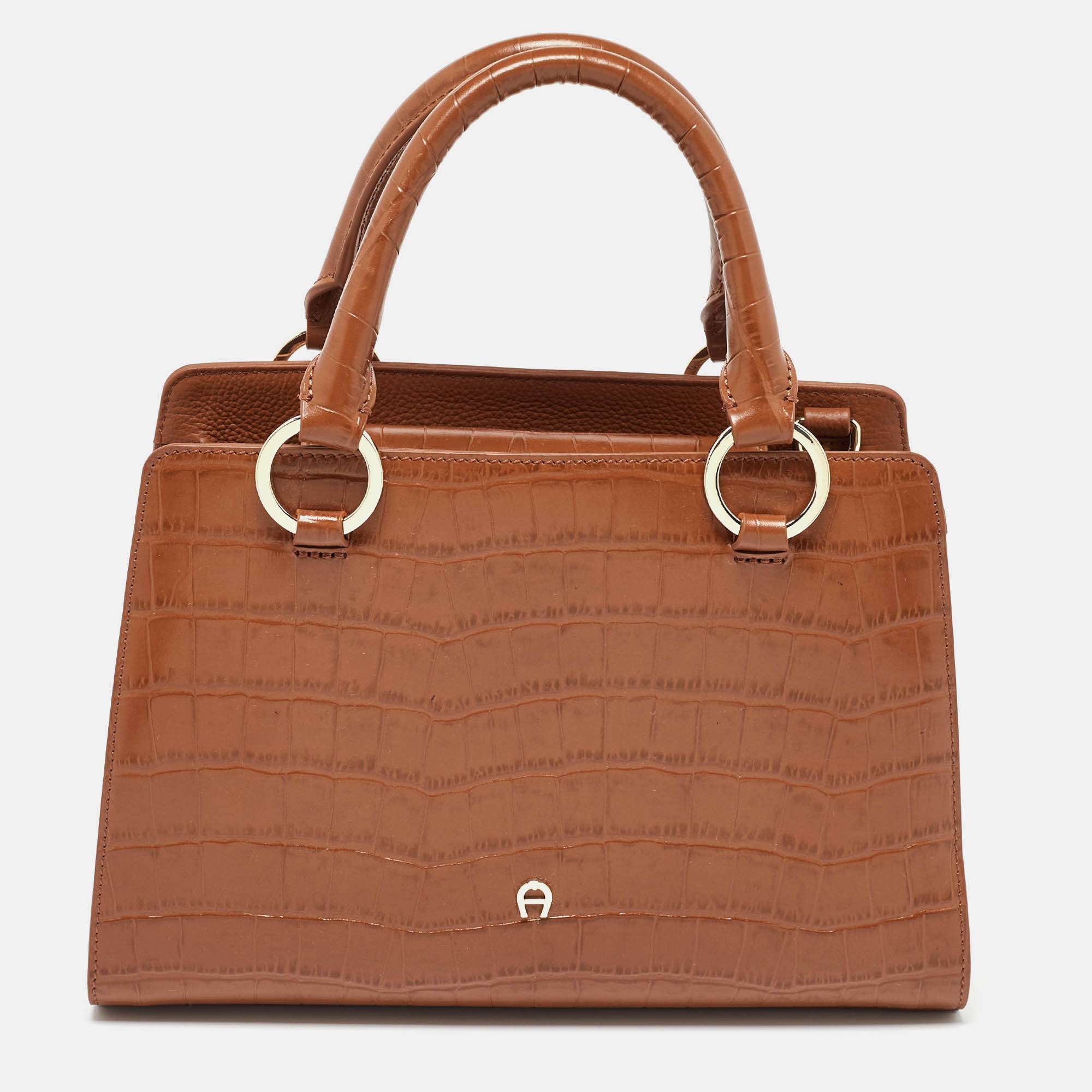 

Aigner Brown Croc Embossed Leather Tote