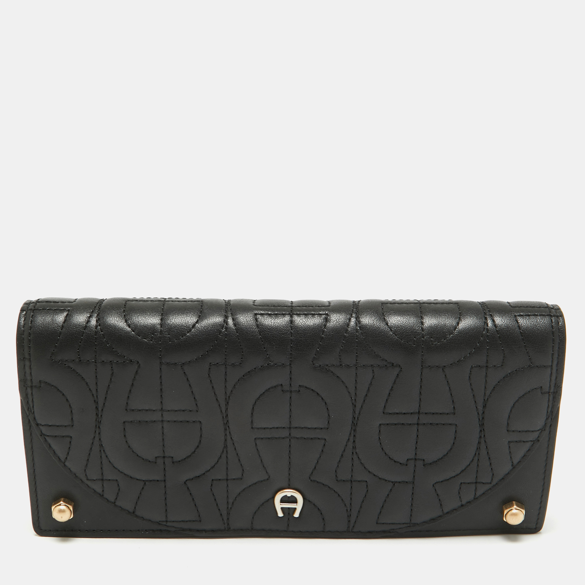 

Aigner Black Logo Quilted Leather Continental Wallet