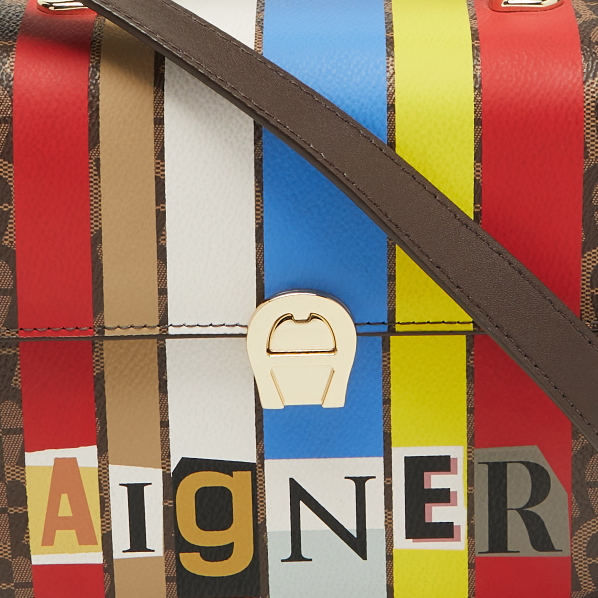 Aigner Multicolor Signature Coated Canvas Flap Shoulder Bag 