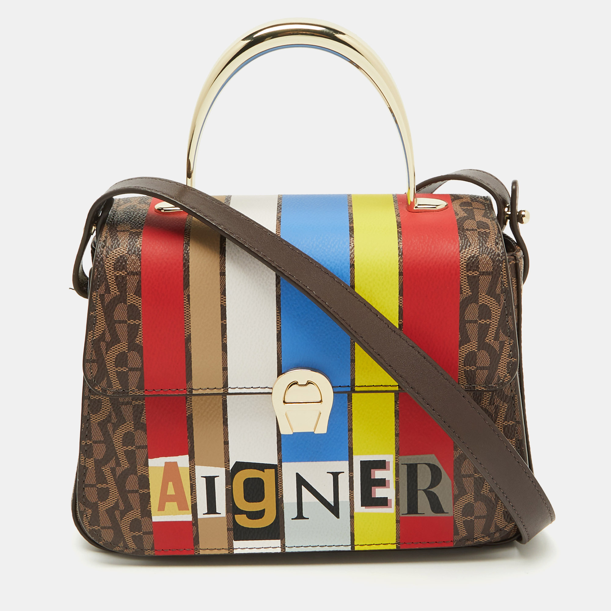 

Aigner Multicolor Signature Coated Canvas Flap Shoulder Bag, Brown