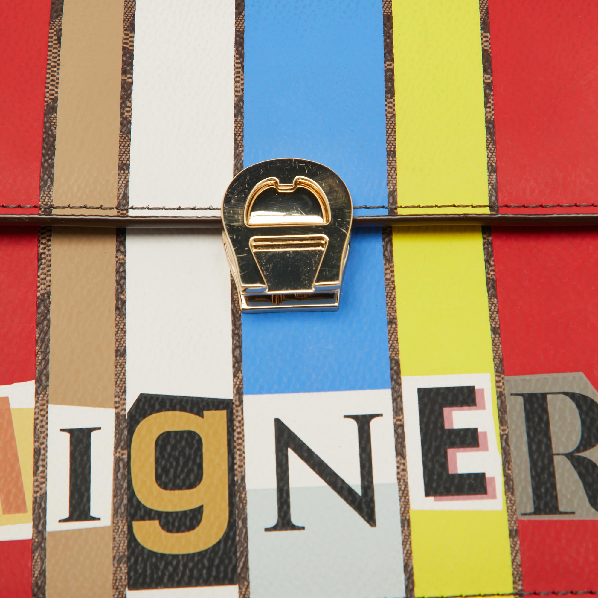 Aigner Multicolor Signature Coated Canvas Flap Shoulder Bag 