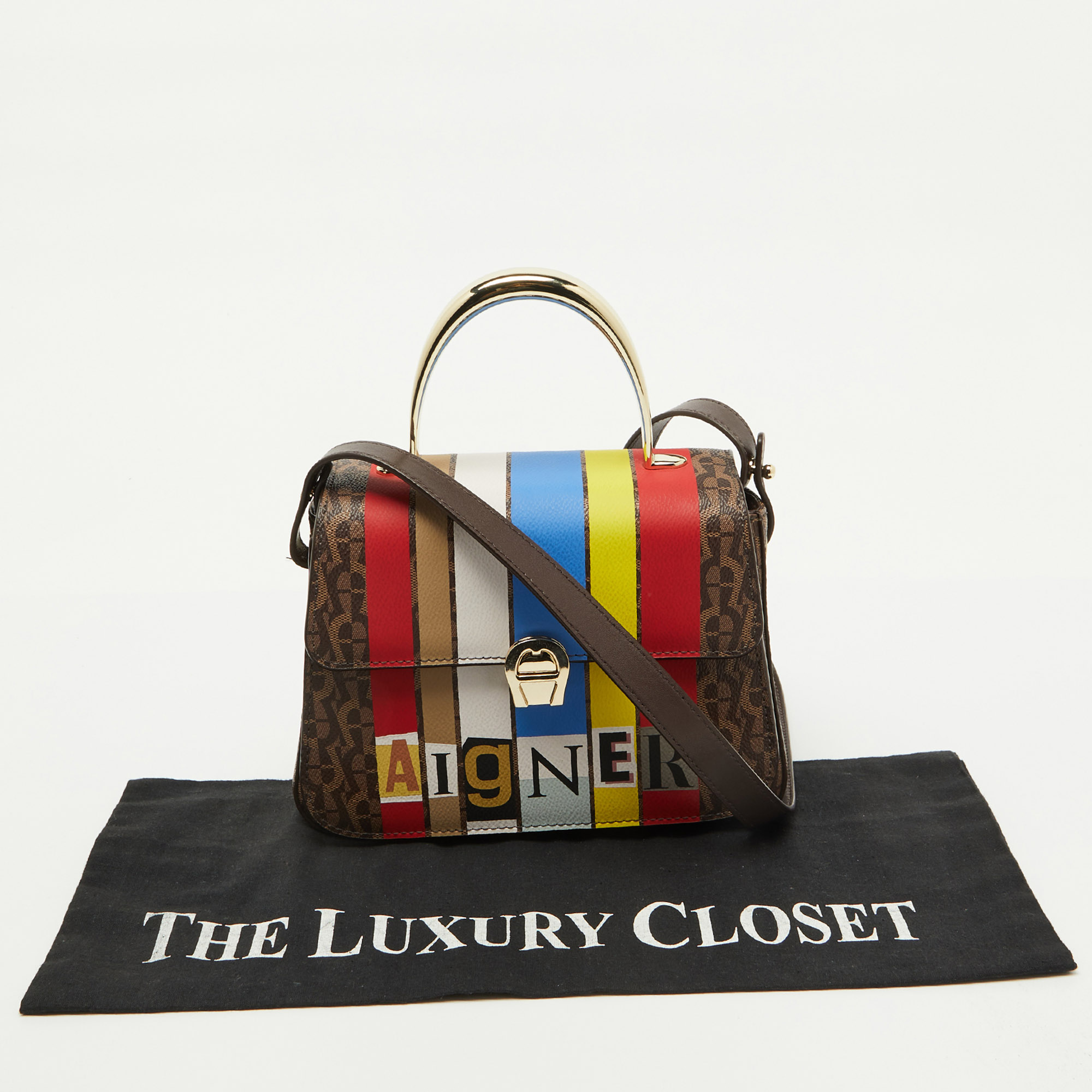 Aigner Multicolor Signature Coated Canvas Flap Shoulder Bag 