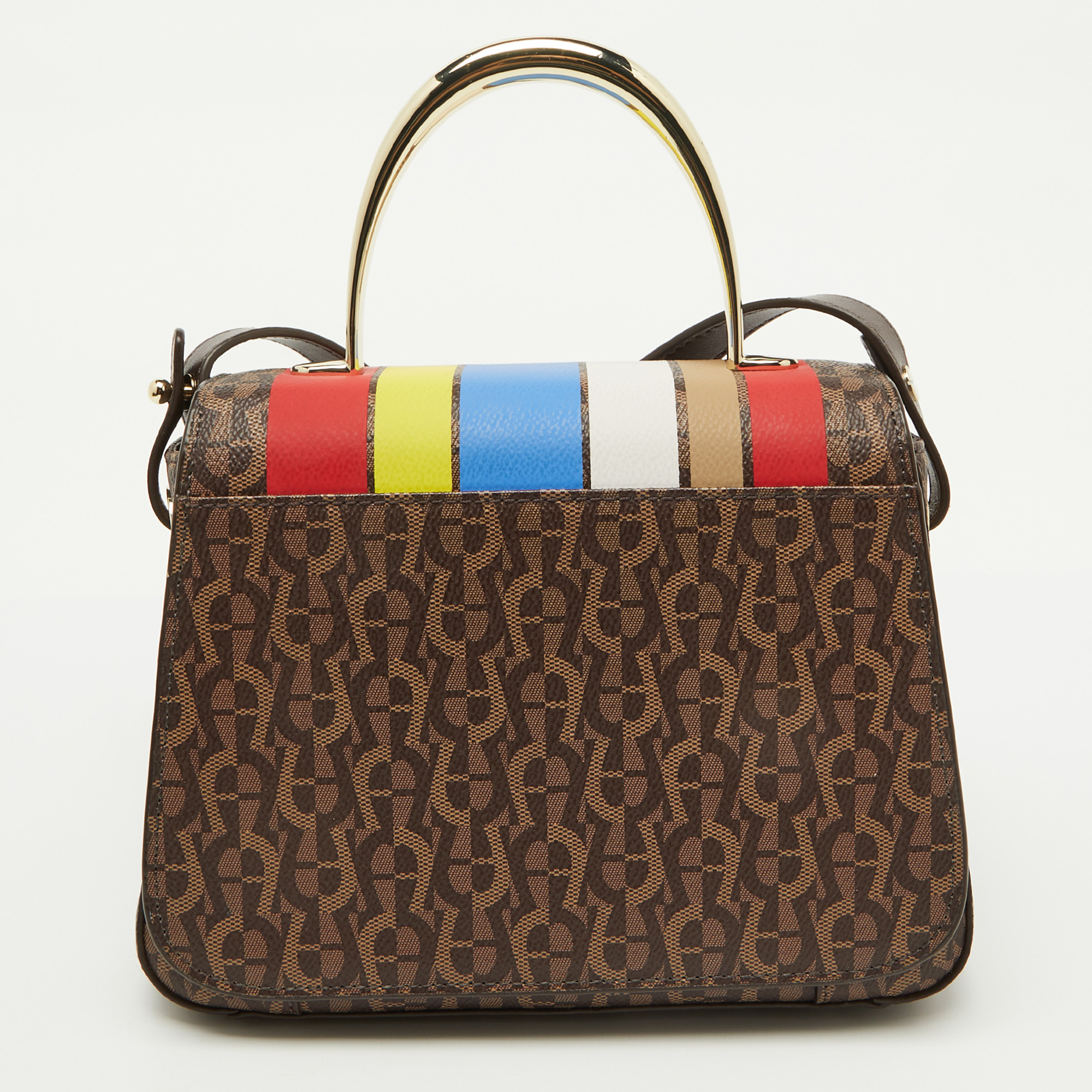 Aigner Multicolor Signature Coated Canvas Flap Shoulder Bag 