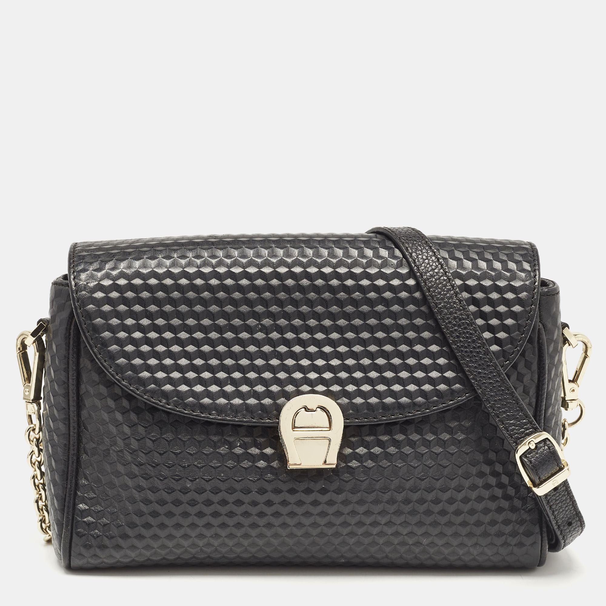 

Aigner Black Embossed Leather Genoveva Crossbody Bag