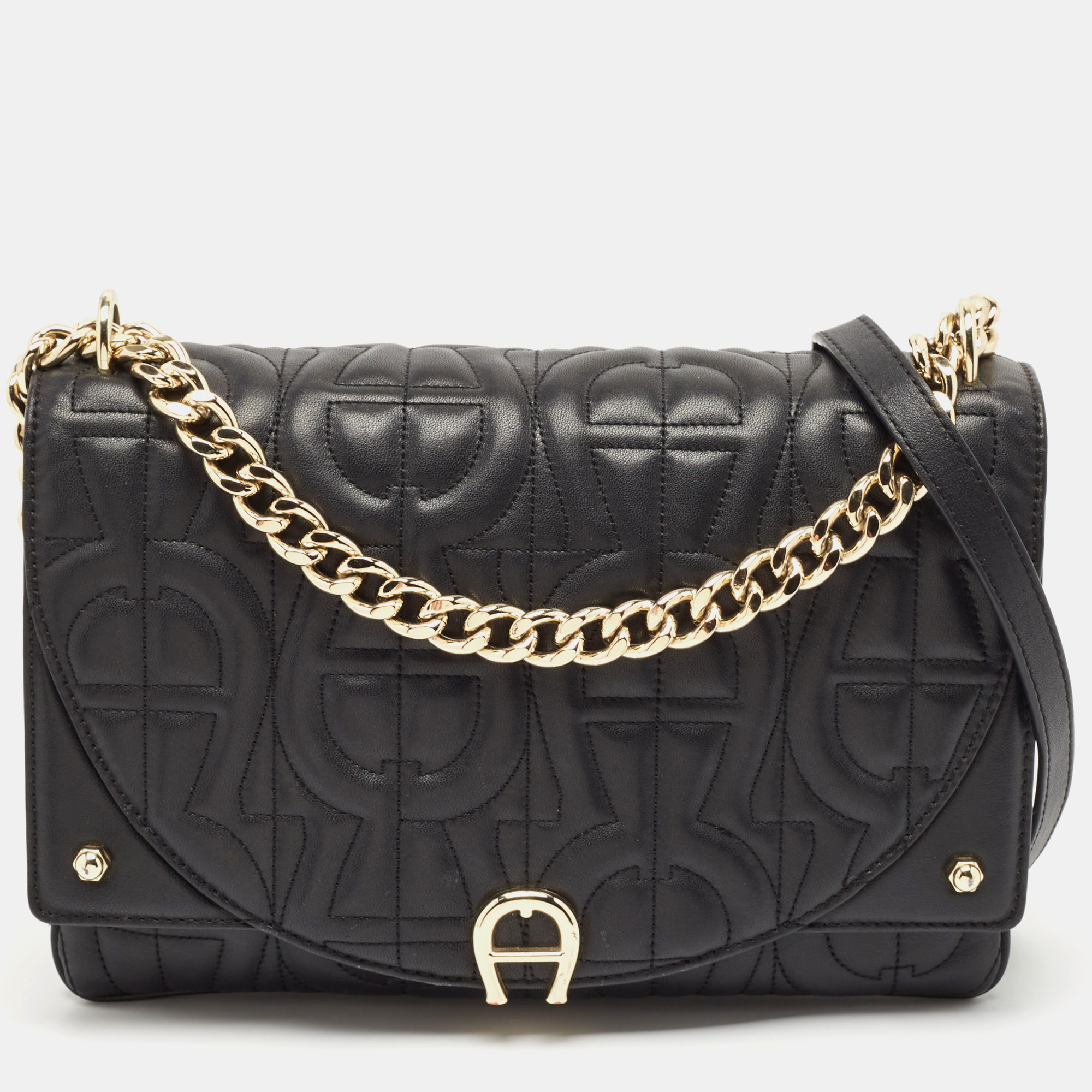 

Aigner Black Embossed Leather  Diadora Crossbody Bag