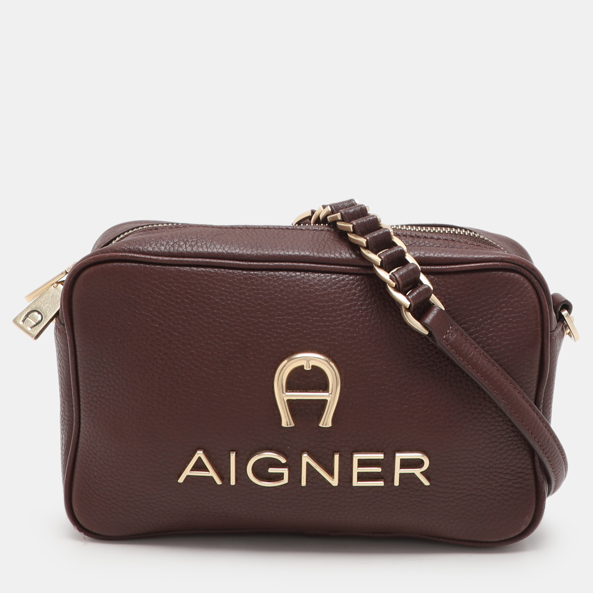 

Aigner Burgundy Leather Bombe A Camera Crossbody Bag