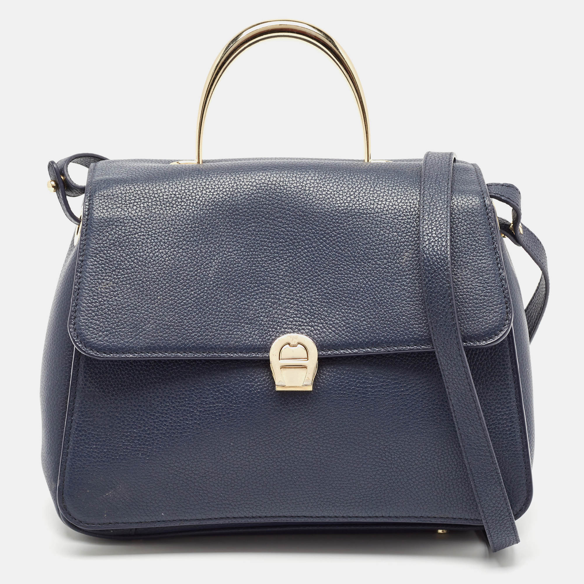 

Aigner Navy Blue Leather Genoveva M Top Handle Bag