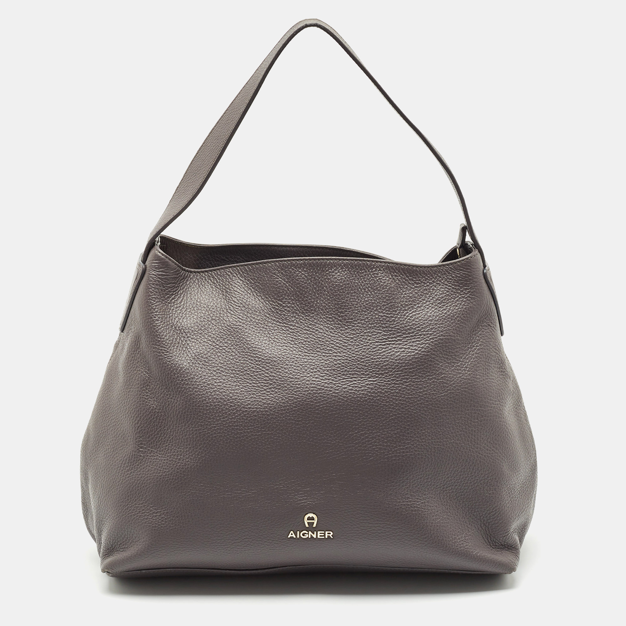 

Aigner Grey Leather Zip Hobo