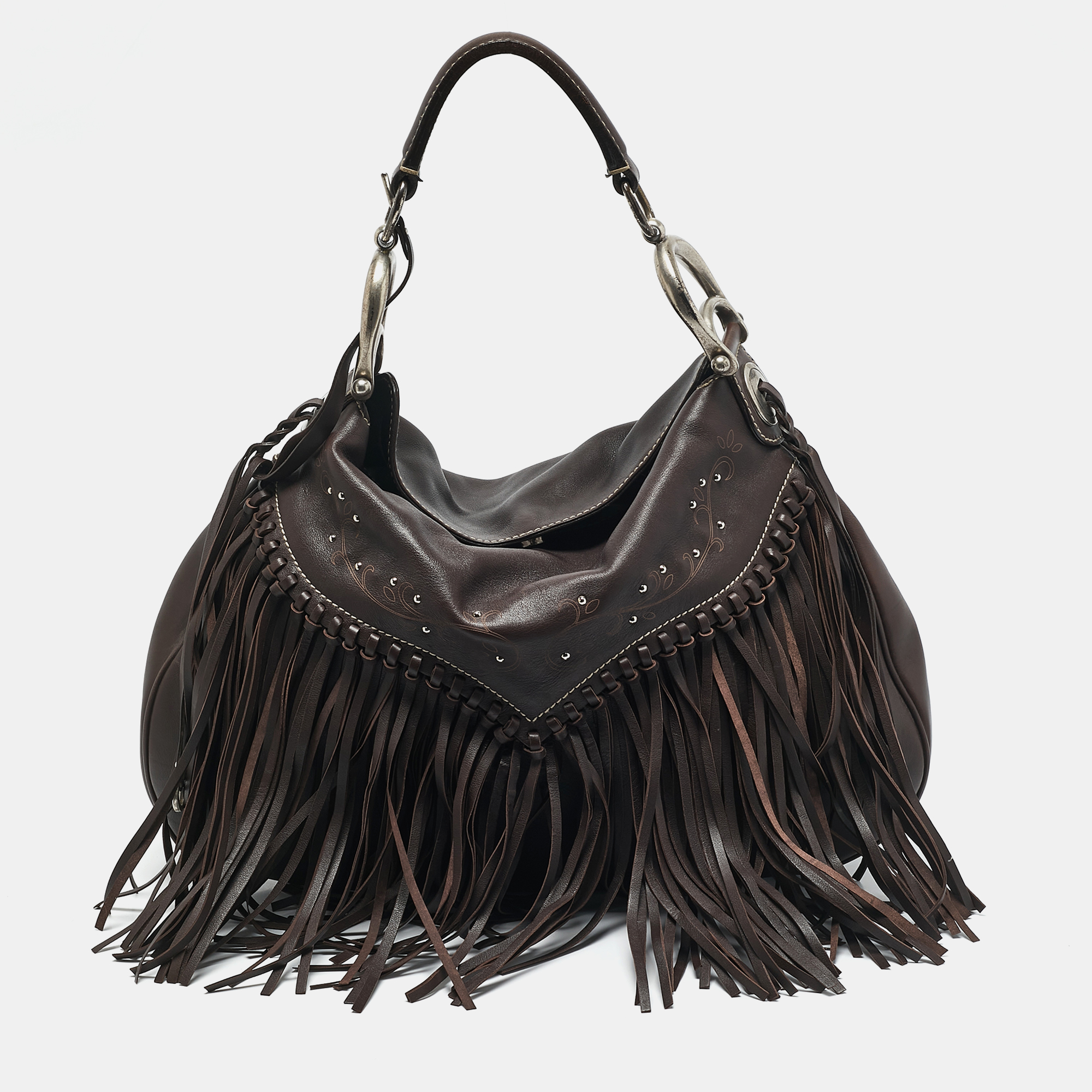 

Aigner Dark Brown Leather Fringe Hobo