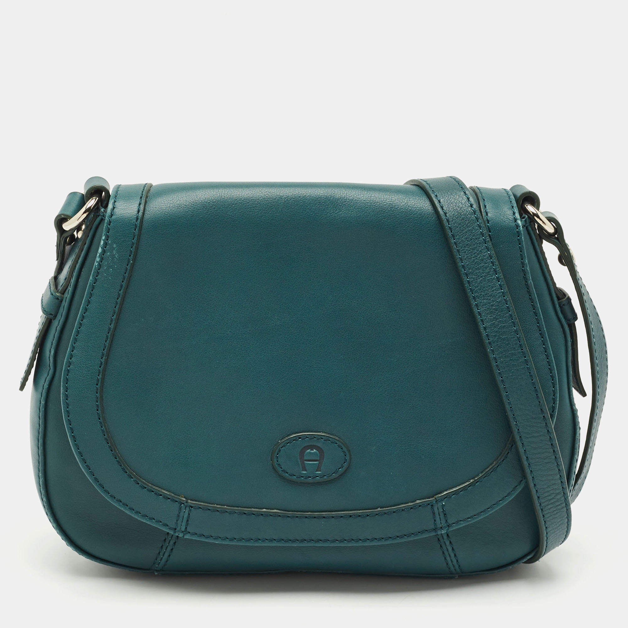 

Aigner Green Leather Logo Flap Crossbody Bag
