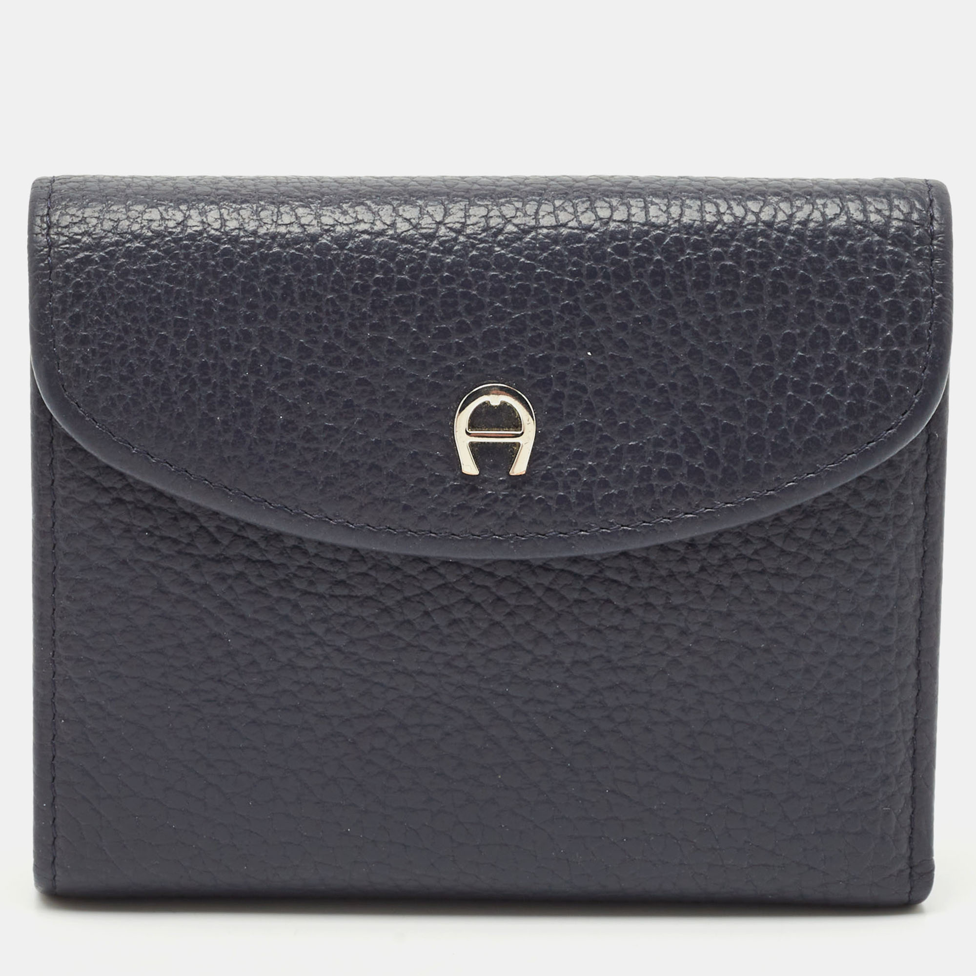 

Aigner Dark Blue Leather Logo Trifold Wallet