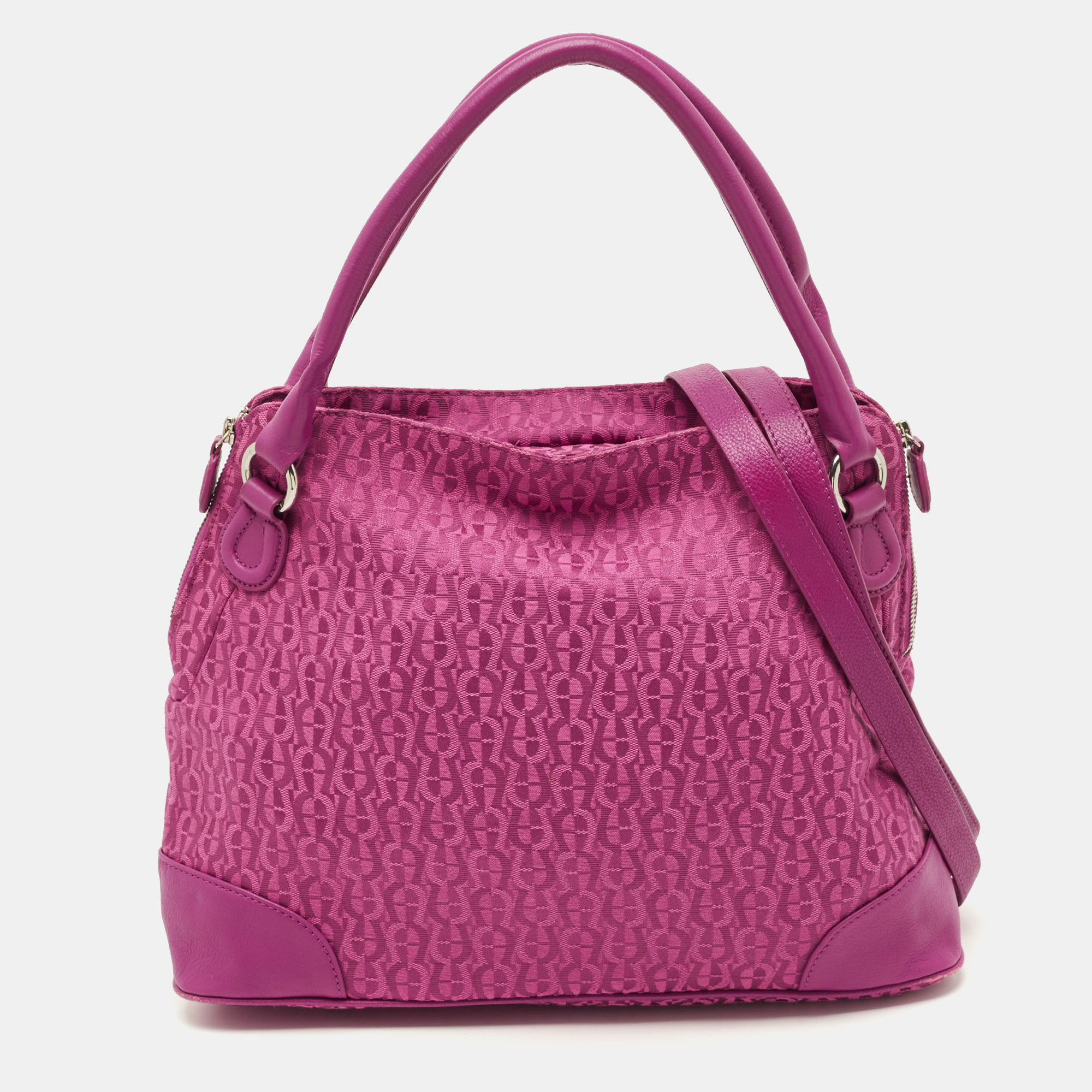 

Aigner Fuchsia Signature Canvas and Leather Zip Tote, Pink