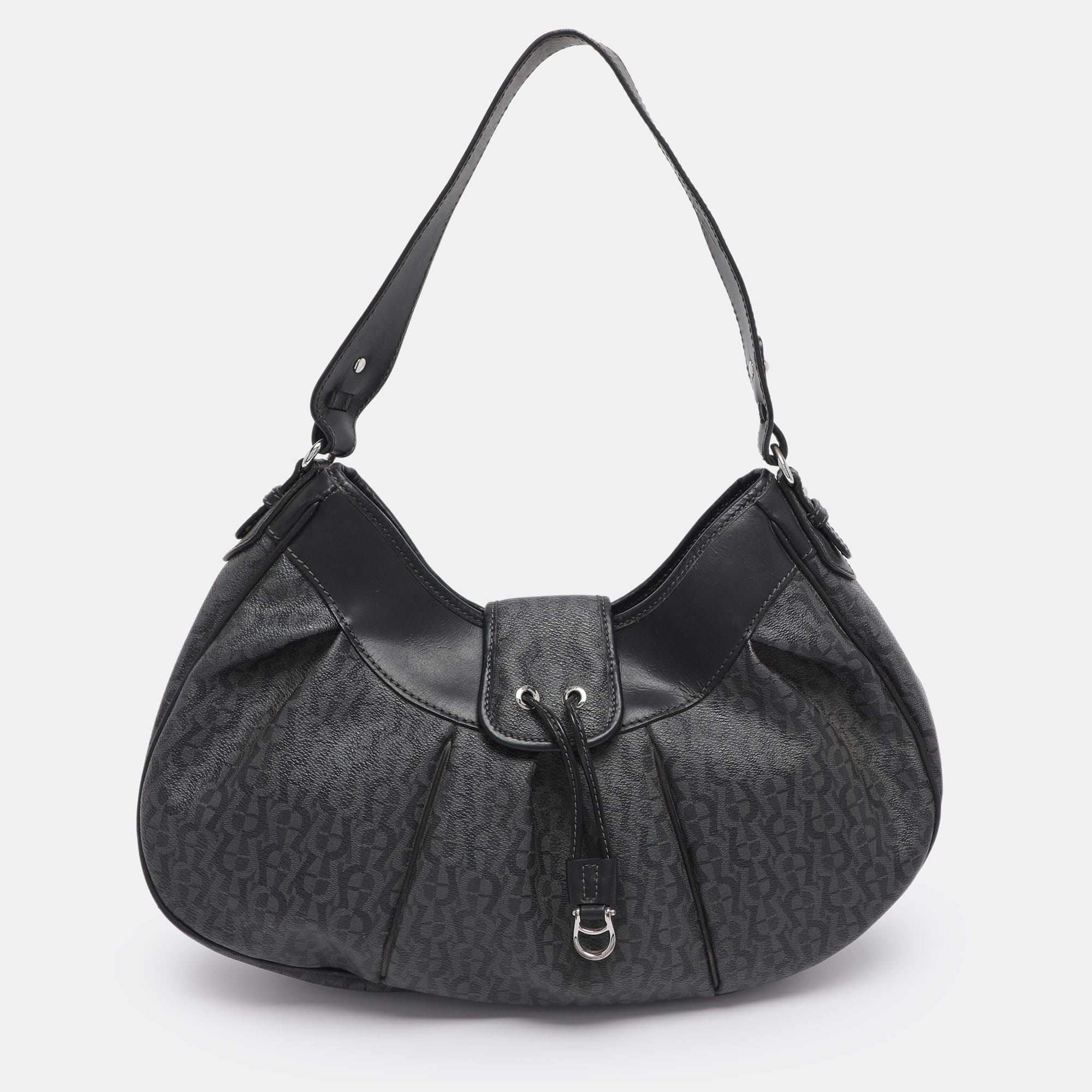 

Aigner Grey/Black Coated Canvas and Leather Hobo