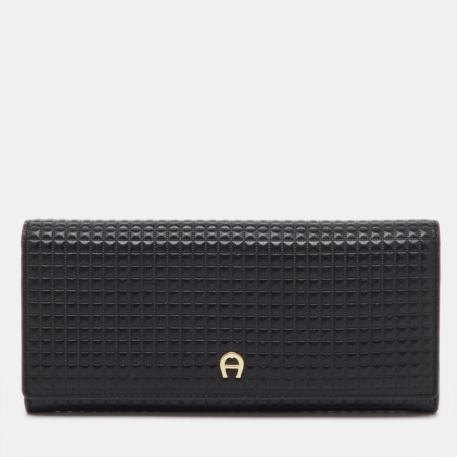 Pre-owned Aigner Black Leather Flap Continental Wallet