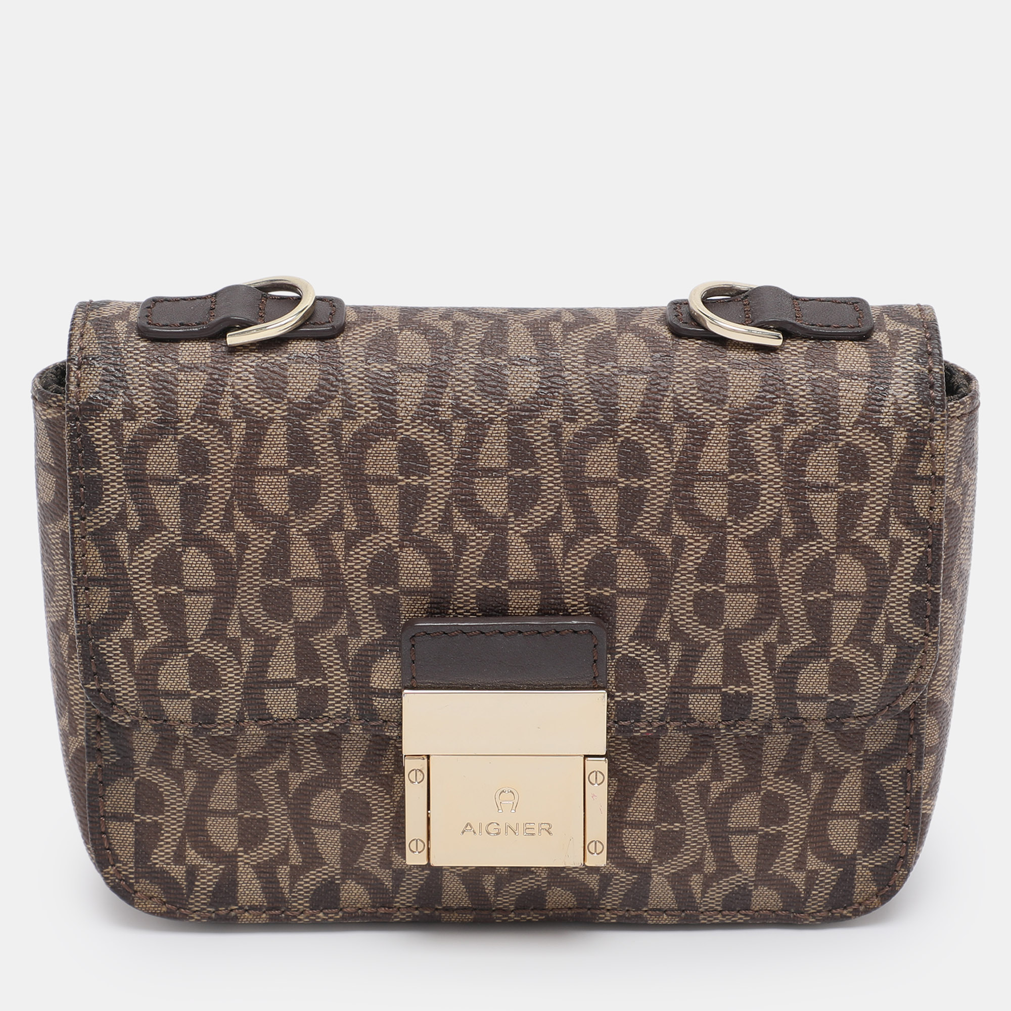Pre-owned Aigner Beige/brown Coated Canvas Crossbody Bag In Sand