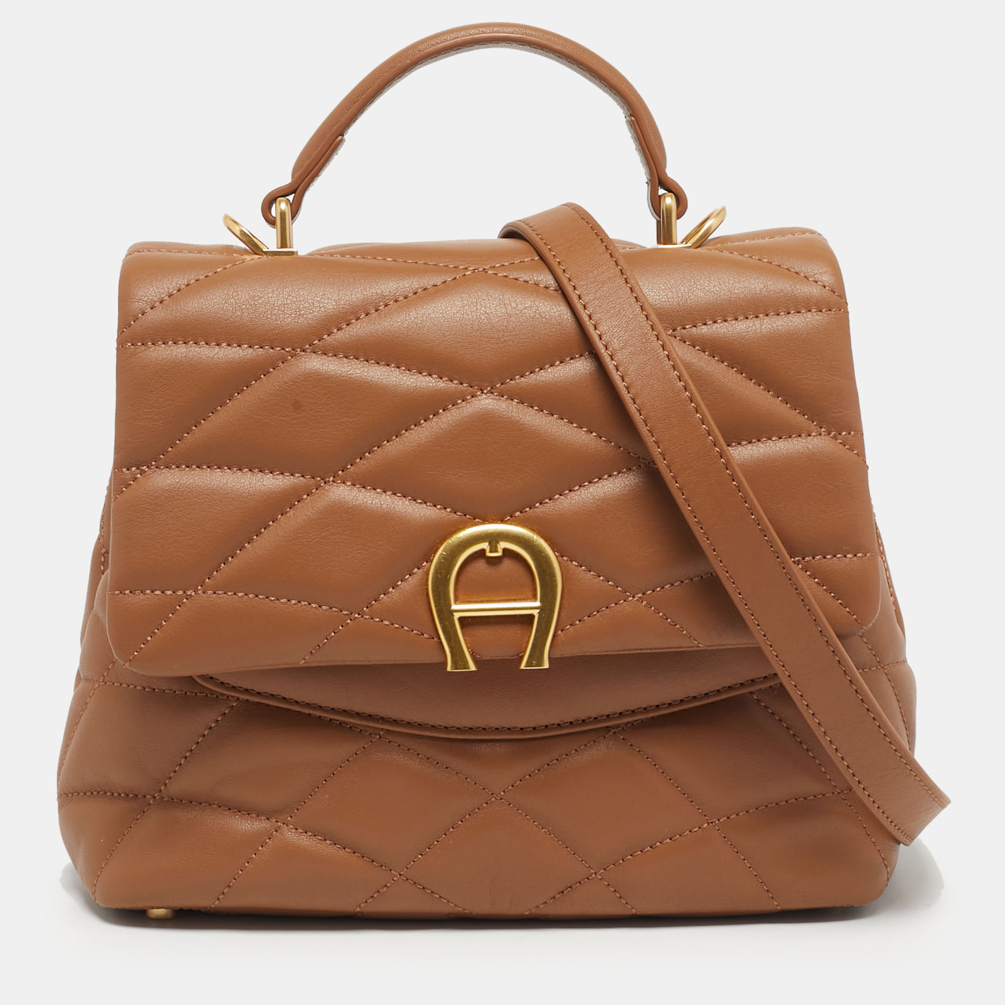 Pre-owned Aigner Brown Quilted Leather Maggie Top Handle Bag