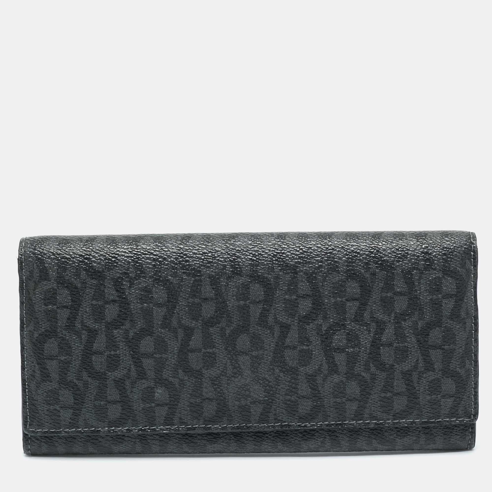 Pre-owned Aigner Black Signature Coated Canvas Flap Continental Wallet